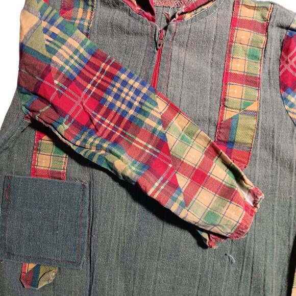 Vintage 70's Girls Jacket 4T Patchwork Hooded Pullover With Zipper & Pocket - Picture 5 of 8
